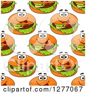 Clipart Of A Seamless Patterned Background Of Happy Cheeseburgers Royalty Free Vector Illustration
