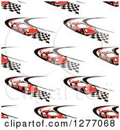 Poster, Art Print Of Seamless Patterned Background Of Red Race Cars On Checkered Roads