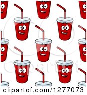 Clipart Of A Seamless Background Pattern Of Happy Fountain Soda Characters Royalty Free Vector Illustration