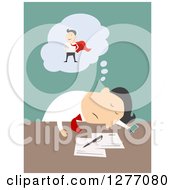 Poster, Art Print Of Businessman Dreaming Of Being A Super Hero At His Desk