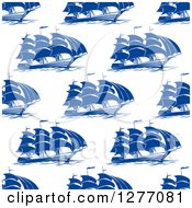 Poster, Art Print Of Seamless Patterned Background Of Blue Ships