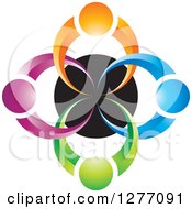 Poster, Art Print Of Colorful People Over A Black Circle Teamwork Icon