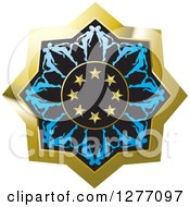 Clipart Of A Gold Black And Blue Icon With Kissing People And Stars Royalty Free Vector Illustration