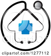 Clipart Of A Stethoscope Encircling A House With A Blue Cross Royalty Free Vector Illustration by Lal Perera