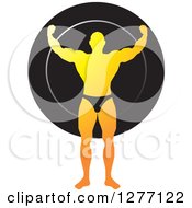 Poster, Art Print Of Gradient Yellow Flexing Male Bodybuilder Over A Black Circle