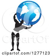 Poster, Art Print Of Black And White Male Bodybuilder Holding Up A Globe