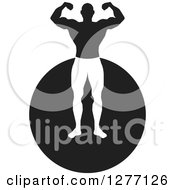 Poster, Art Print Of Flexing Black And White Male Bodybuilder Over A Circle