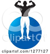 Poster, Art Print Of Flexing Male Bodybuilder Over A Blue Circle