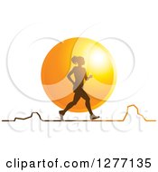 Poster, Art Print Of Silhouetted Woman Running Over A Sunset Circle And A Chart