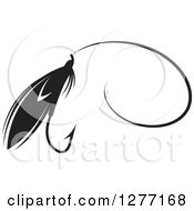 Clipart Of A Black And White Fly Fishing Lure And Hook Royalty Free Vector Illustration