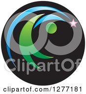 Poster, Art Print Of Abstract Green Person Chasing A Shooting Star In A Black Circle