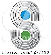 Poster, Art Print Of Silver Lined Letter S With Blue And Green Dots