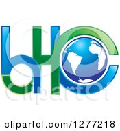 Clipart Of A Globe And Abstract Blue And Green Letters Royalty Free Vector Illustration
