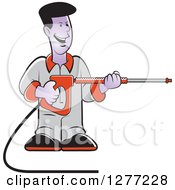Clipart Of A Happy Black Man Operating A Power Washer Royalty Free Vector Illustration by Lal Perera