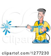 Poster, Art Print Of Happy Caucasian Man Operating A Power Washer