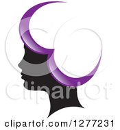 Poster, Art Print Of Black Silhouetted Womans Head With Purple Heart Hair