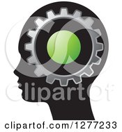 Poster, Art Print Of Black Silhouetted Womans Head With A Green Dot And Gear