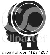 Poster, Art Print Of Black Silhouetted Womans Head In Profile With A Magnifying Glass