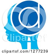 Poster, Art Print Of Blue Silhouetted Womans Head In Profile With A Letter D In A Magnifying Glass