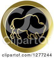 Poster, Art Print Of Gold Outlined Buffalo On A Black Circle 2