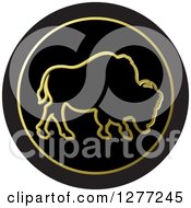 Poster, Art Print Of Gold Outlined Buffalo On A Black Circle