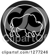 Clipart Of A White Outlined Buffalo On A Black Circle Royalty Free Vector Illustration by Lal Perera
