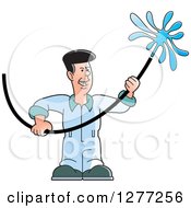 Clipart Of A Cartoon Worker Man Using A Hose Royalty Free Vector Illustration
