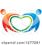 Poster, Art Print Of Blue And Orange Couple Leaning And Holding Hands Around A Green Heart