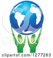 Poster, Art Print Of Green People Holding Up A Blue Planet Earth
