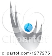 Clipart Of A Jumping Silver Person With A Blue Head Royalty Free Vector Illustration