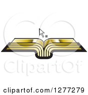 Clipart Of A Cursor Over An Open Gold Book Royalty Free Vector Illustration
