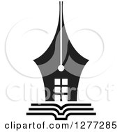 Poster, Art Print Of Black And White Pen Tip House On An Open Book