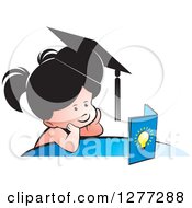 Poster, Art Print Of Thinking School Girl Wearing A Hat And Looking At A Book