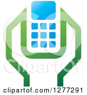 Poster, Art Print Of Green Blue And White Wrench And Cell Phone Settings Icon 2