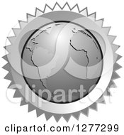 Clipart Of A Silver Planet Earth Burst Label Royalty Free Vector Illustration