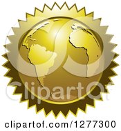 Clipart Of A Gold Planet Earth Burst Label Royalty Free Vector Illustration