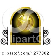 Clipart Of A Gold Shining Planet Earth On A Black Frame Royalty Free Vector Illustration