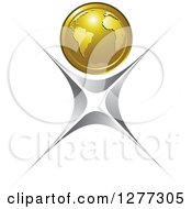 Clipart Of A Silver Abstract Burst Man With A Gold Earth Head Royalty Free Vector Illustration