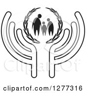Clipart Of A Black And White Family Holding Hands In A Wreath Over Abstract Wings Royalty Free Vector Illustration