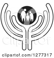 Clipart Of A Black And White Family Holding Hands In A Circle Over Abstract Wings Royalty Free Vector Illustration by Lal Perera