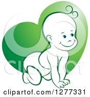 Poster, Art Print Of Happy Crawling Baby Over A Green Heart