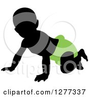 Poster, Art Print Of Black Silhouetted Baby Crawling In A Green Diaper