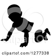 Poster, Art Print Of Black And White Silhouetted Baby Crawling In A Diaper