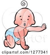 Poster, Art Print Of Surprised Caucasian Baby Crawling And Reaching