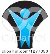 Clipart Of A Cheering Blue Person Over Black Royalty Free Vector Illustration