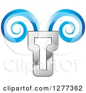 Clipart Of A Silver And Blue Abstract Ram Design Royalty Free Vector Illustration