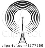 Clipart Of A Black And White Communications Tower And Signals Royalty Free Vector Illustration