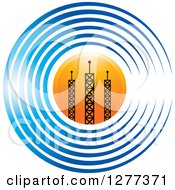 Clipart Of Communications Towers Over A Sun In A Circle Of Blue Signals Royalty Free Vector Illustration by Lal Perera