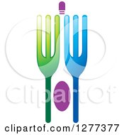 Poster, Art Print Of Green Blue And Purple Fork Design
