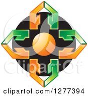 Poster, Art Print Of Cross Of A Circle And Orange And Green Arrows On Black
